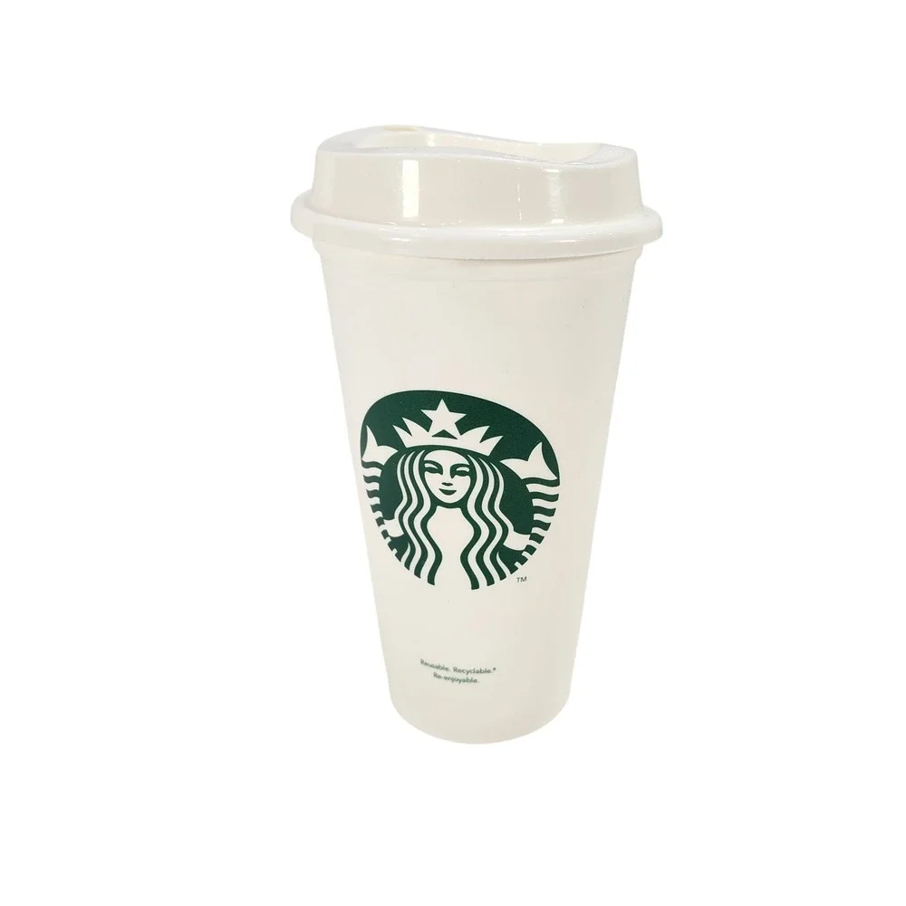 Starbucks Reusable Travel Coffee Cup White Plastic Siren Logo Tumbler with Lid